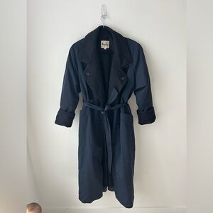 Vintage navy blue belted long removable liner trench coat